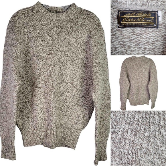 Eddie Bauer Vintage Large Beige Heather Wool ? Chunky Knit Sweater - Picture 1 of 8
